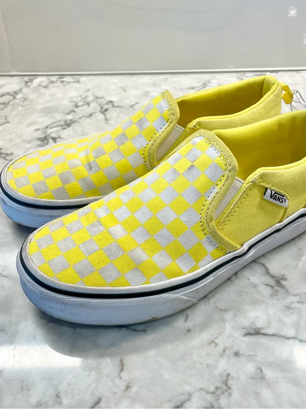 VANS CLASSIC Slip On Checkerboard Cyber Yellow Sneakers Missy Kid/Teen Size 3
